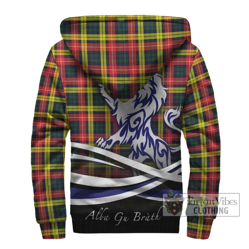 Buchanan Modern Tartan Sherpa Hoodie with Alba Gu Brath Regal Lion Emblem