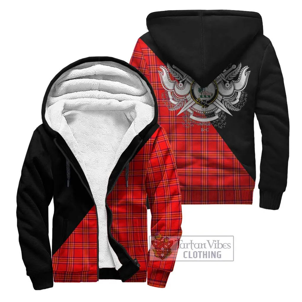 Burnett Modern Tartan Sherpa Hoodie with Family Crest and Military Logo Style