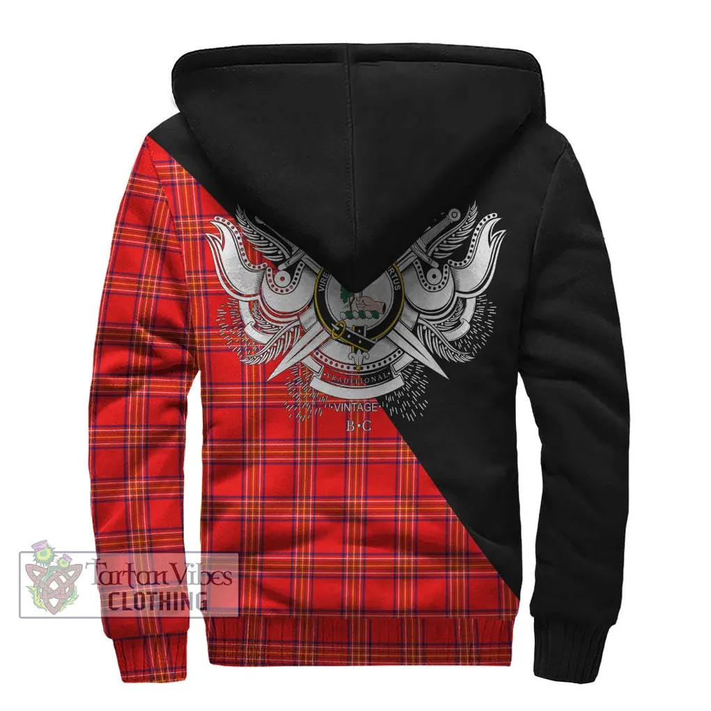 Burnett Modern Tartan Sherpa Hoodie with Family Crest and Military Logo Style