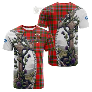 Butter Tartan Cotton T-shirt with Family Crest and St. Andrew's Cross Accented by Thistle Vines