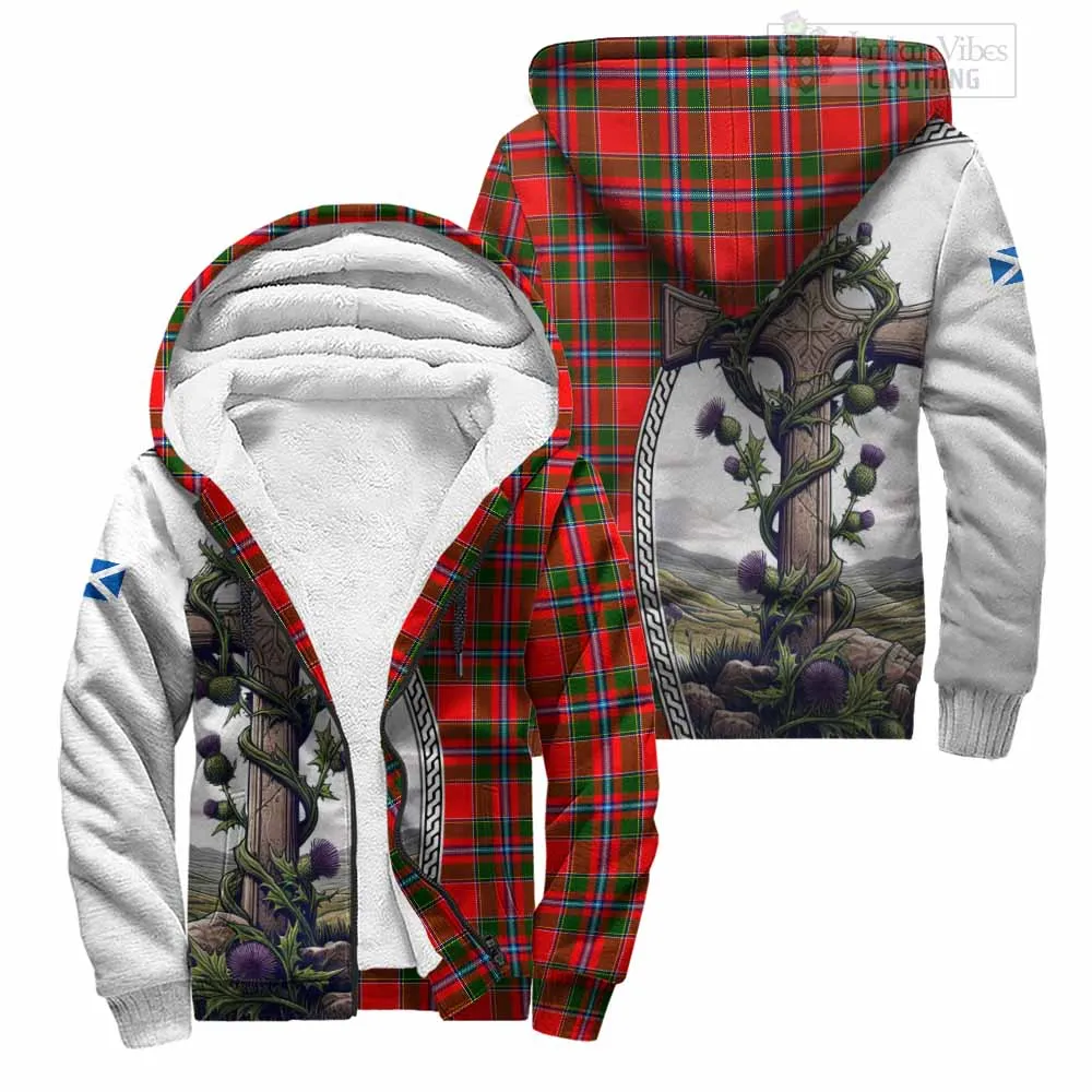 Butter Tartan Sherpa Hoodie with Family Crest and St. Andrew's Cross Accented by Thistle Vines