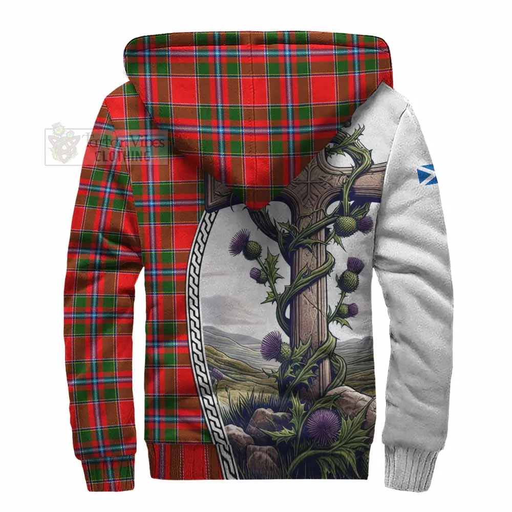 Butter Tartan Sherpa Hoodie with Family Crest and St. Andrew's Cross Accented by Thistle Vines