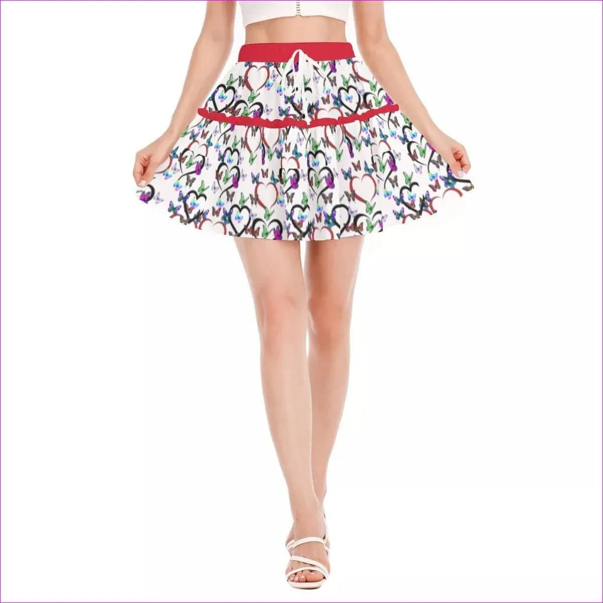 Butterfly Love Womens Ruffled Mini Skirt