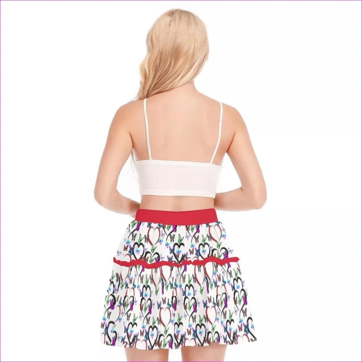 Butterfly Love Womens Ruffled Mini Skirt