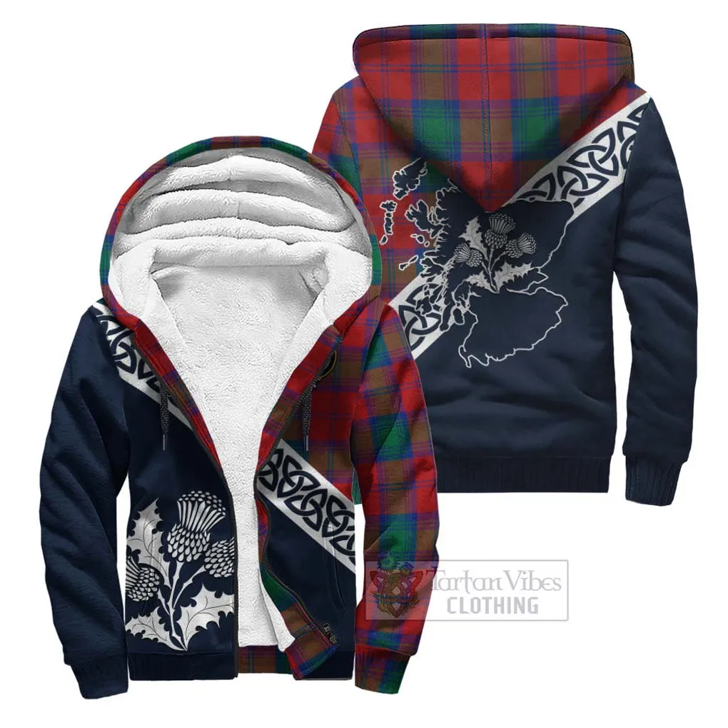 Byres (Byses) Tartan Sherpa Hoodie Featuring Thistle and Scotland Map