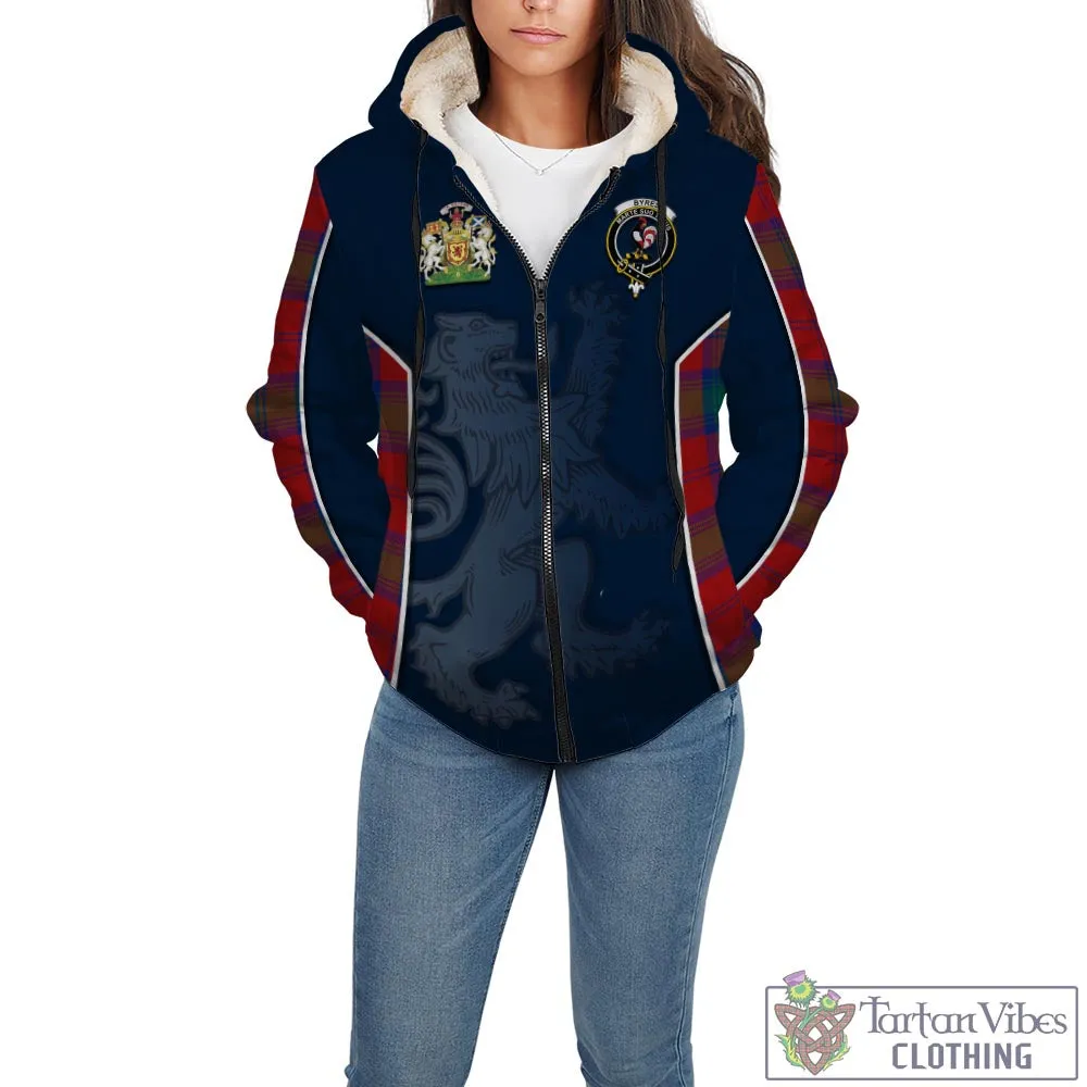 Byres (Byses) Tartan Sherpa Hoodie with Family Crest and Lion Rampant Vibes Sport Style