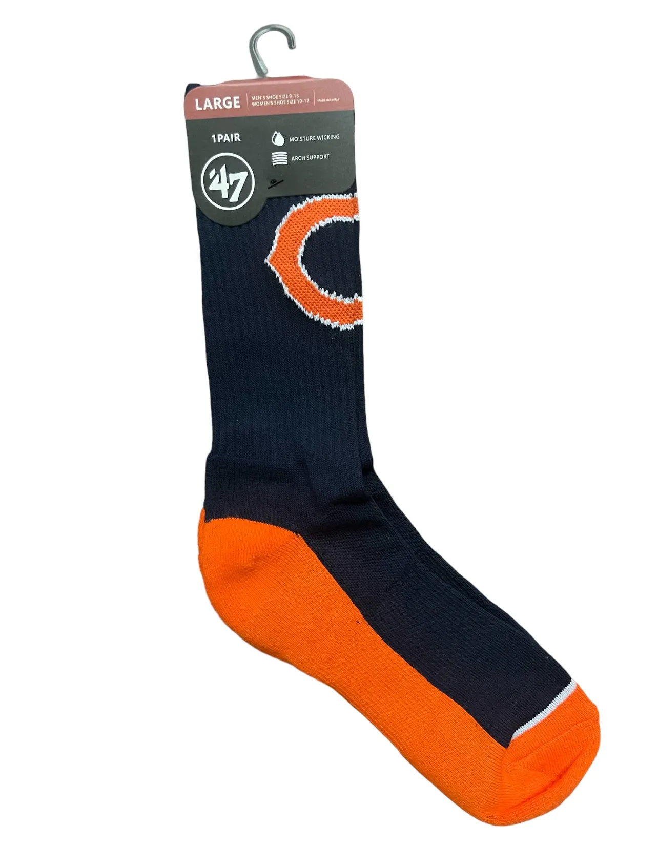 Chicago Pro Football Socks Adult Team Logo and Colors Large Crew Sport Socks Footwear for Men and Women Game Day Apparel