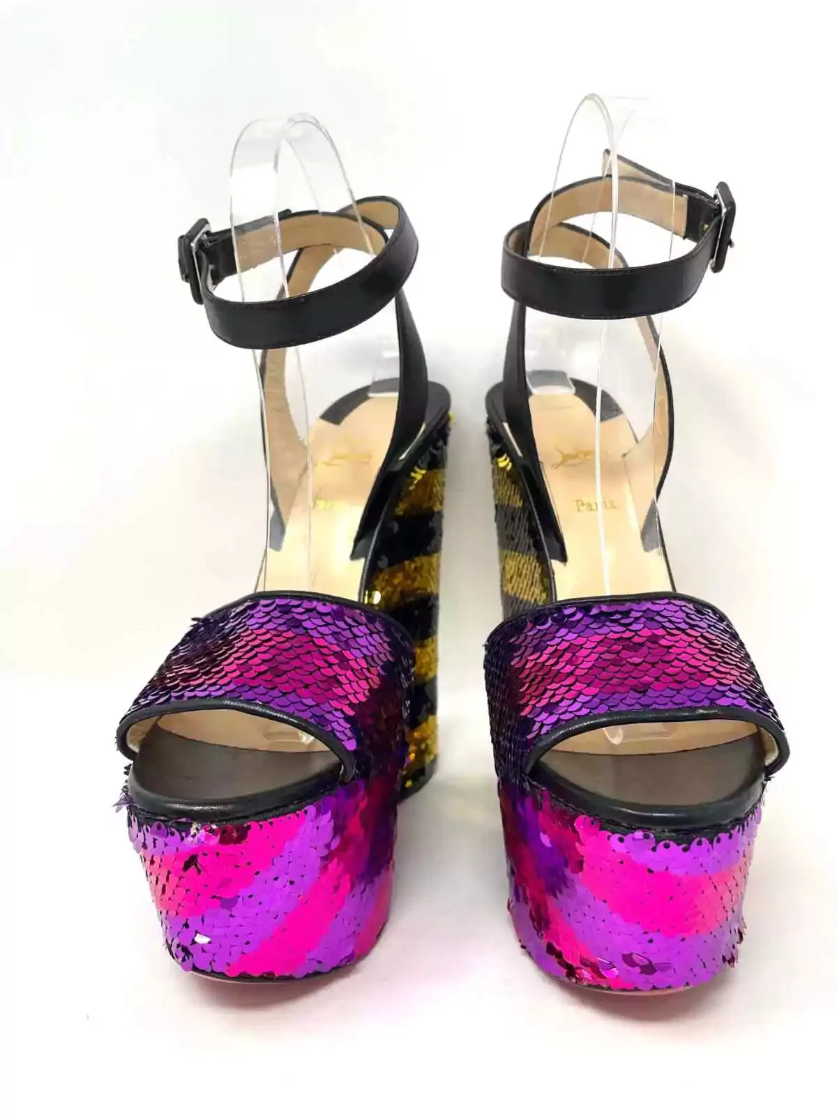 Christian Louboutin Tromploia 160 Multi Sequin Wedge Sandals 40