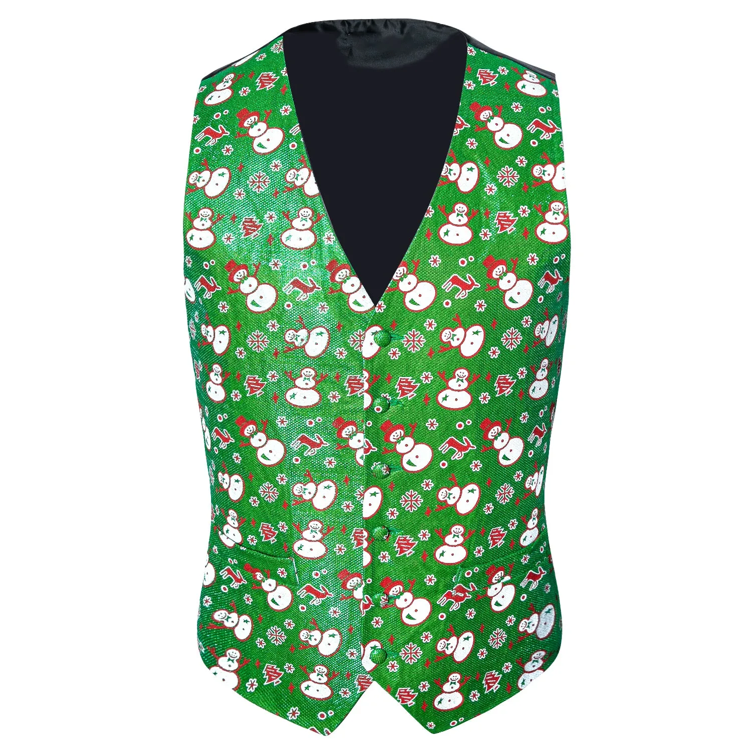 Christmas Green Snow Man Novelty Silk Men's Vest Bow Tie Set Waistcoat Suit Set