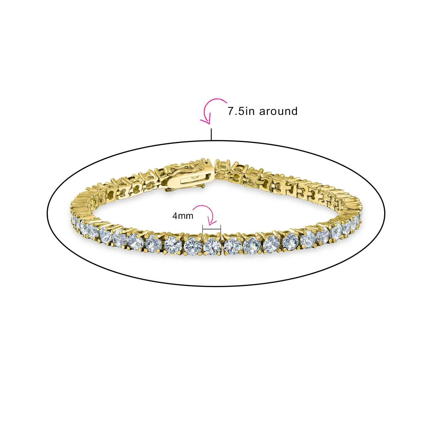 Classic Cubic Zirconia Solitaire CZ Tennis Bracelet Gold Plated Jewel Colors 7.5