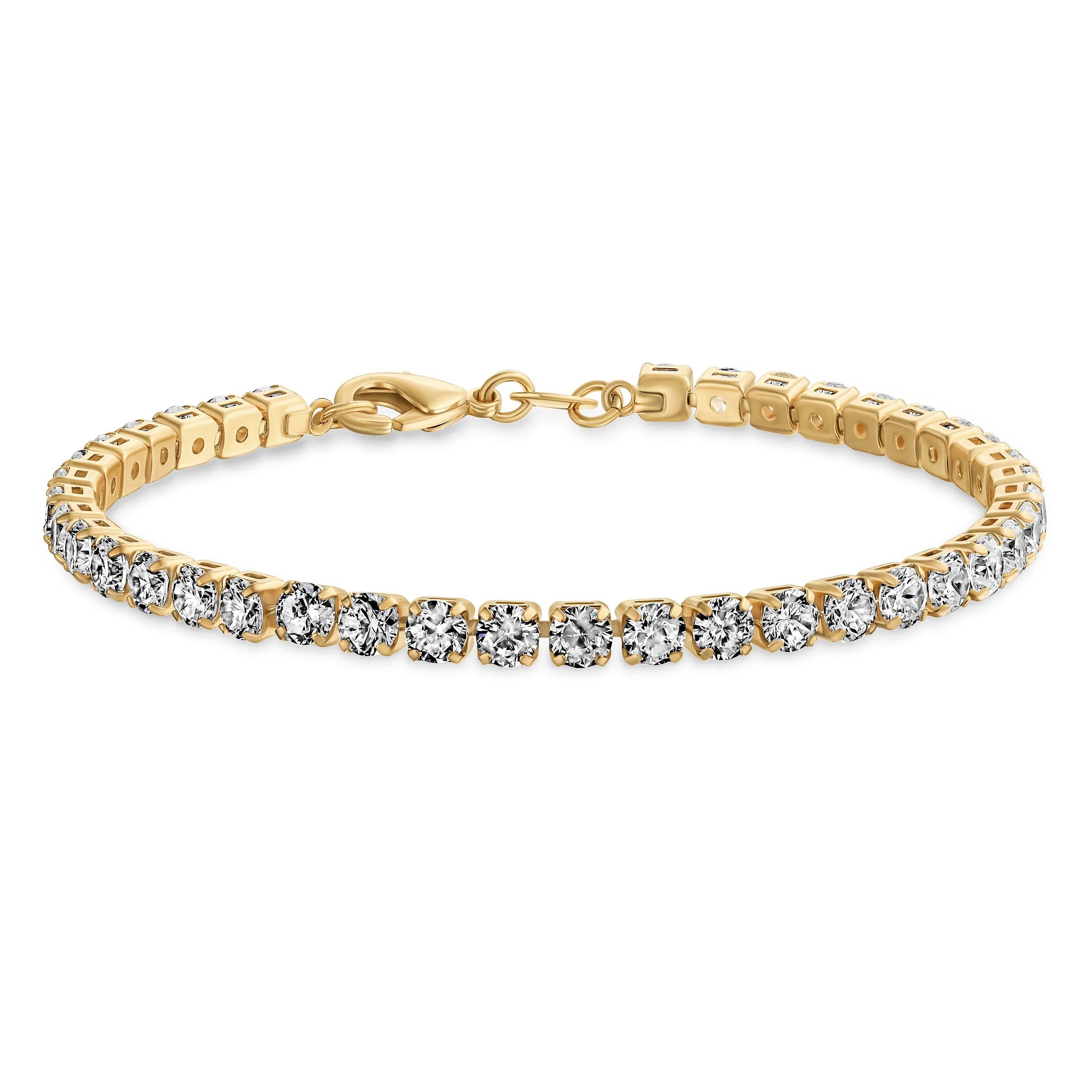 Classic Cubic Zirconia Solitaire CZ Tennis Bracelet Gold Plated Jewel Colors 7.5