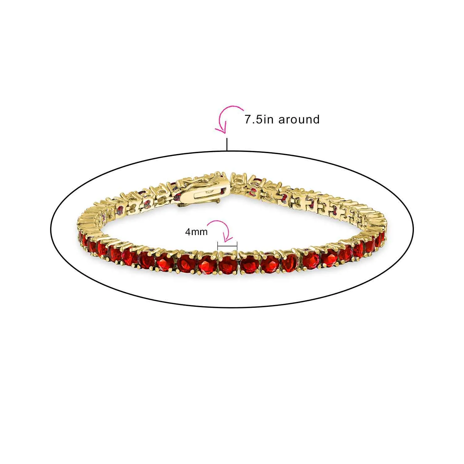 Classic Cubic Zirconia Solitaire CZ Tennis Bracelet Gold Plated Jewel Colors 7.5