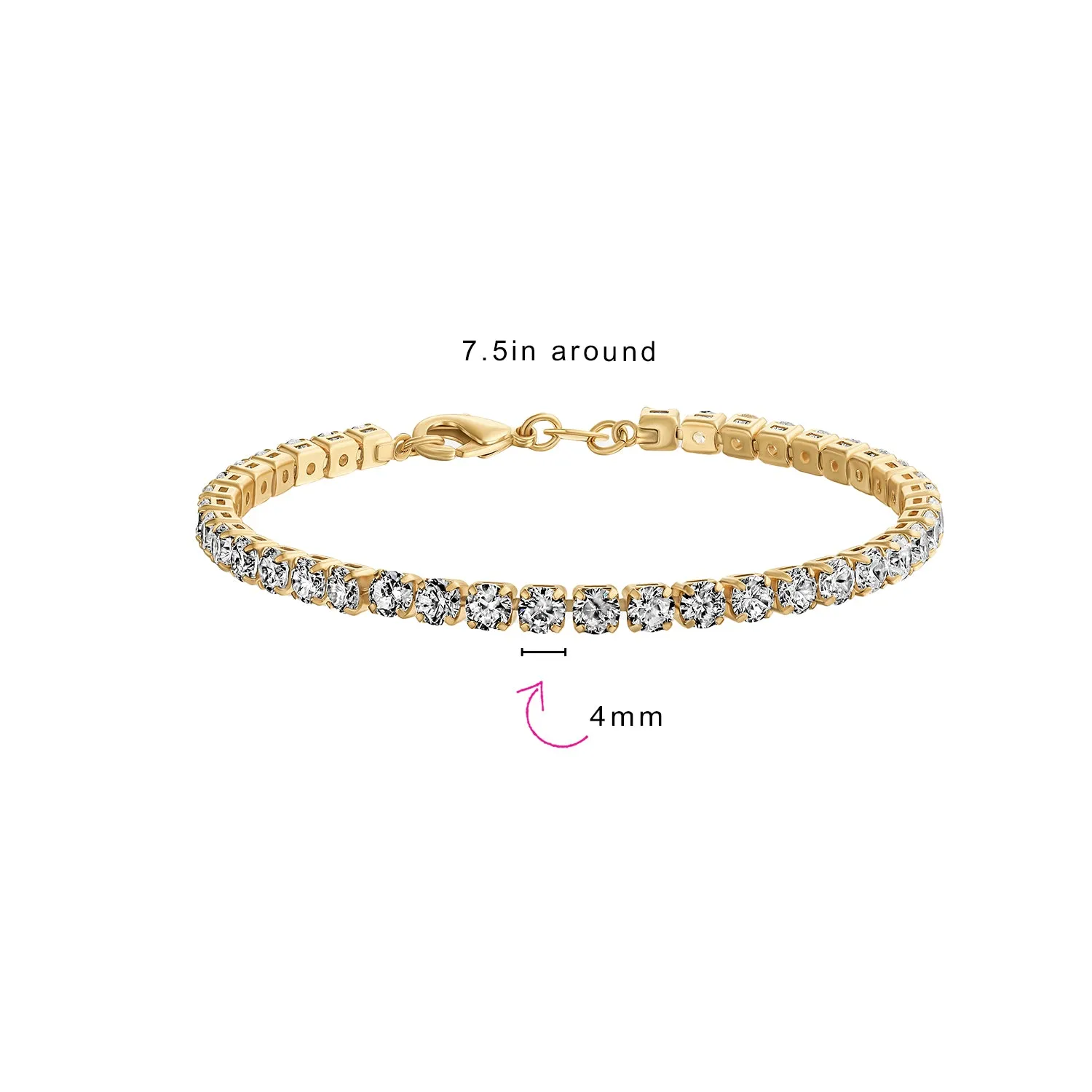 Classic Cubic Zirconia Solitaire CZ Tennis Bracelet Gold Plated Jewel Colors 7.5