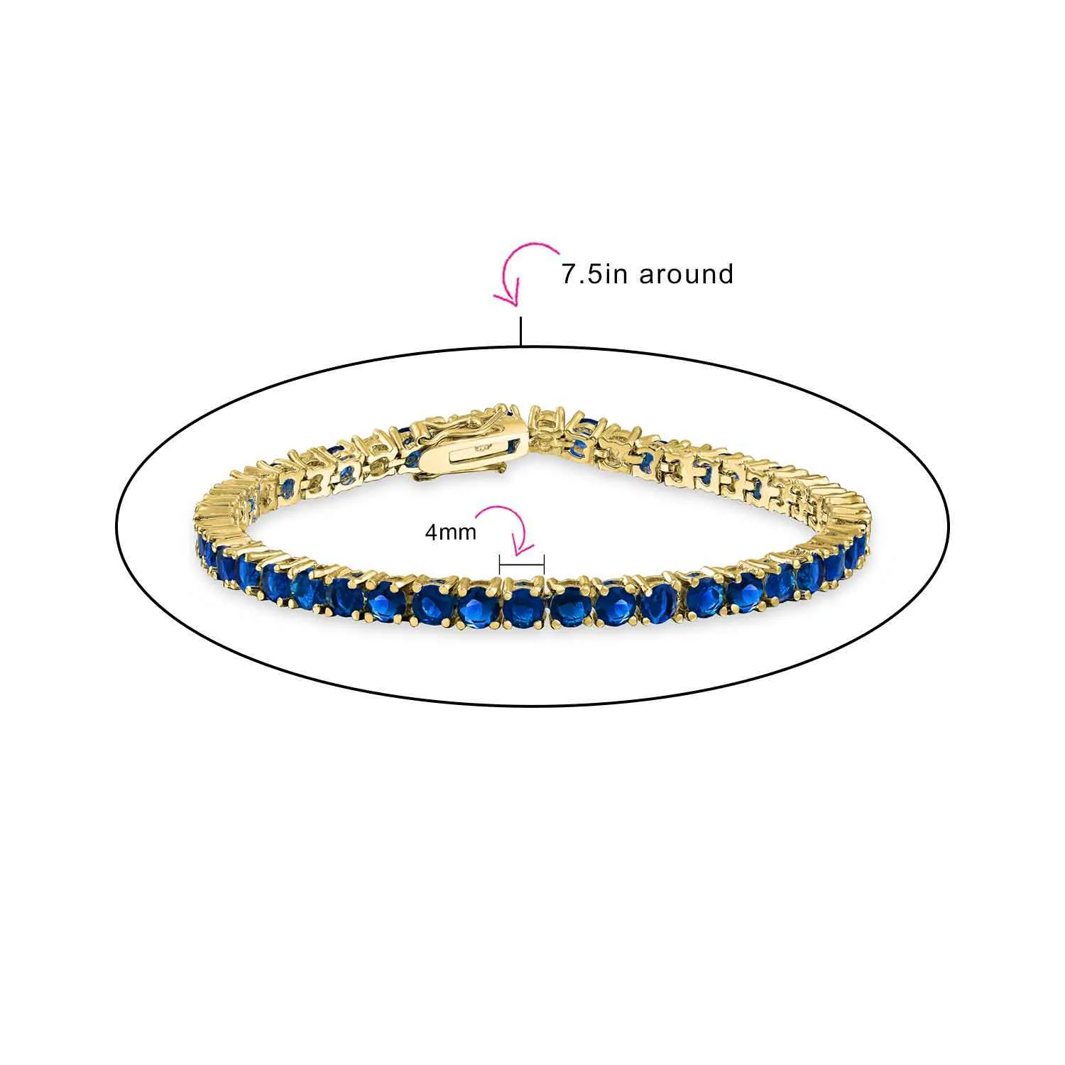 Classic Cubic Zirconia Solitaire CZ Tennis Bracelet Gold Plated Jewel Colors 7.5