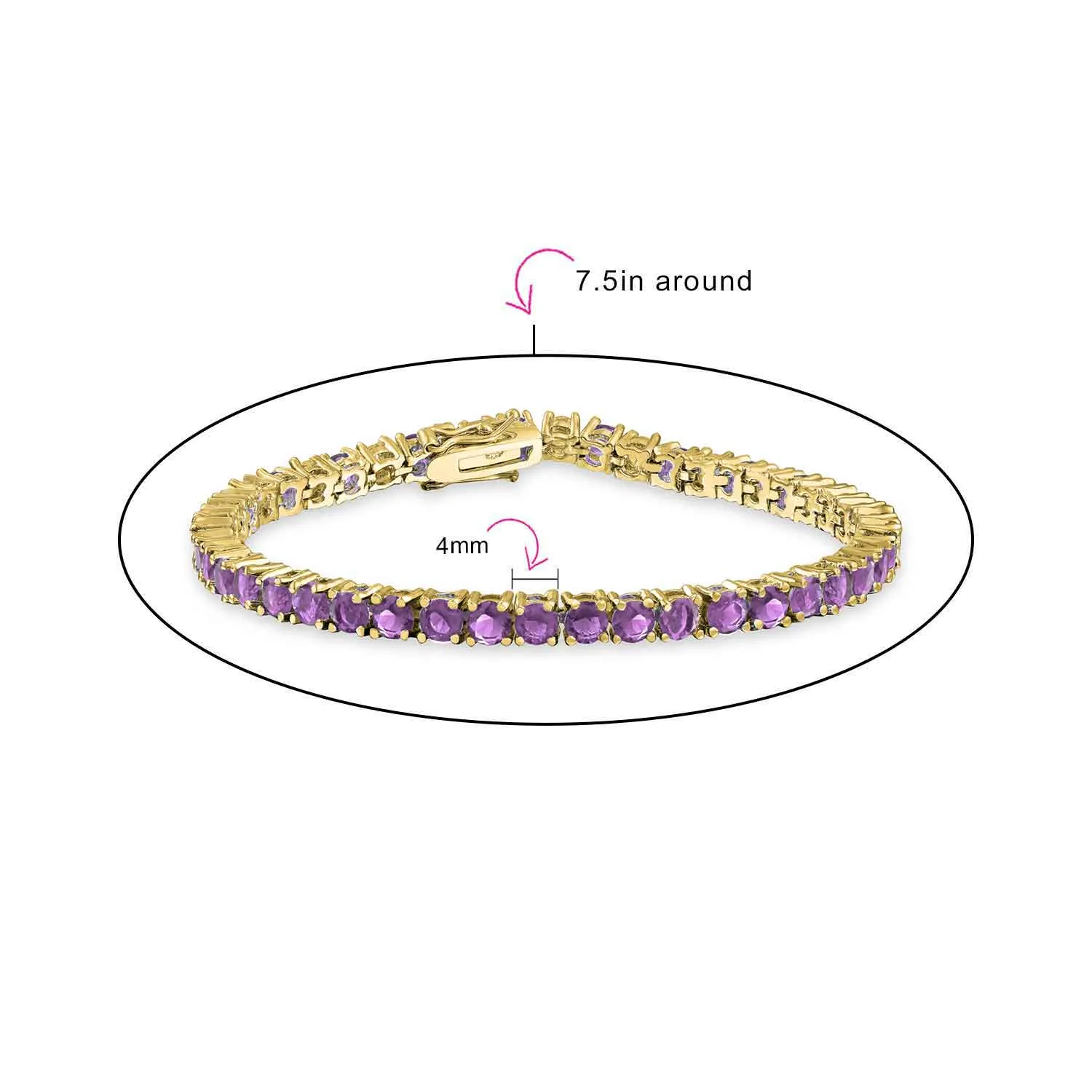 Classic Cubic Zirconia Solitaire CZ Tennis Bracelet Gold Plated Jewel Colors 7.5