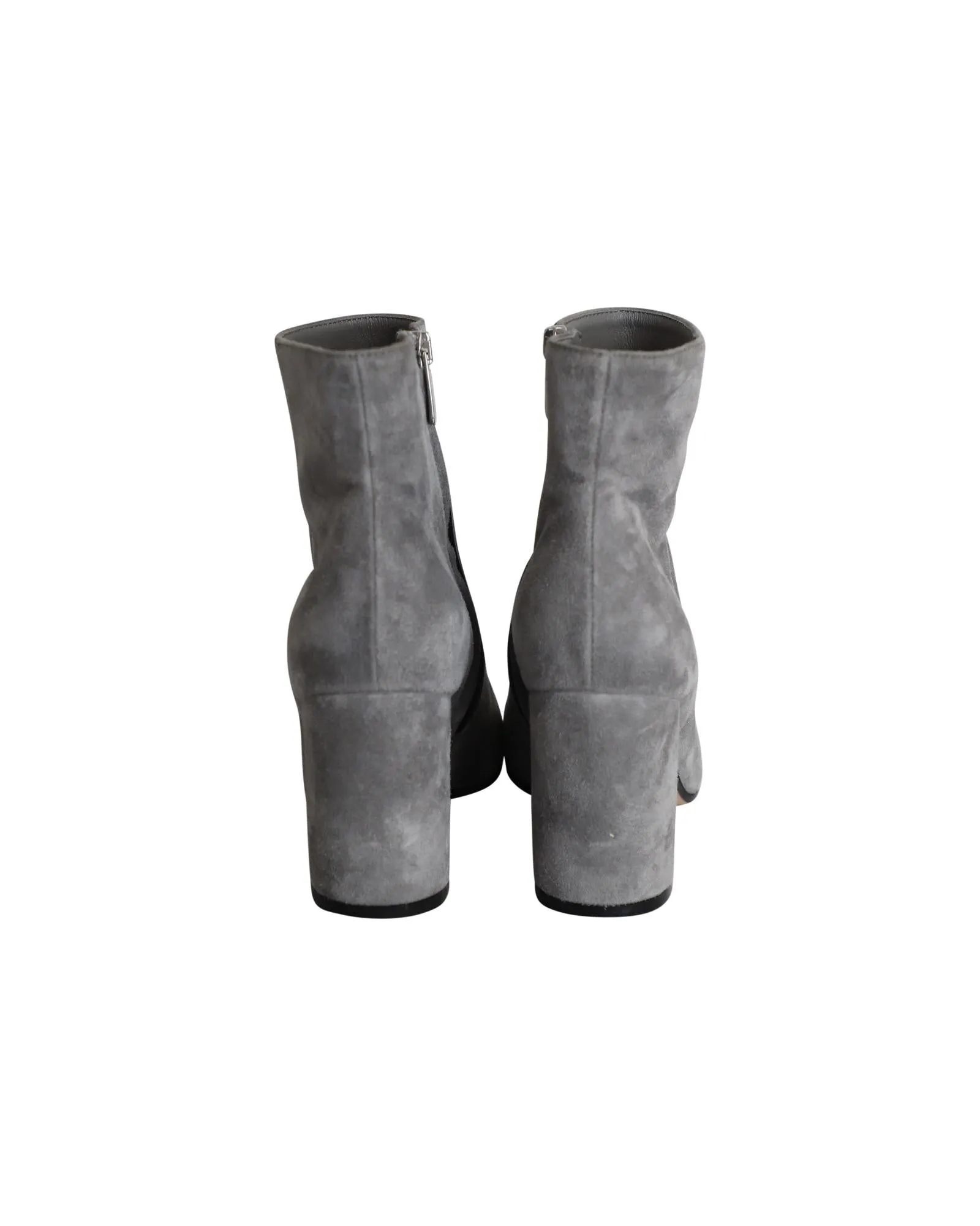 Clean and Timeless Grey Suede Block-Heel Ankle Boots