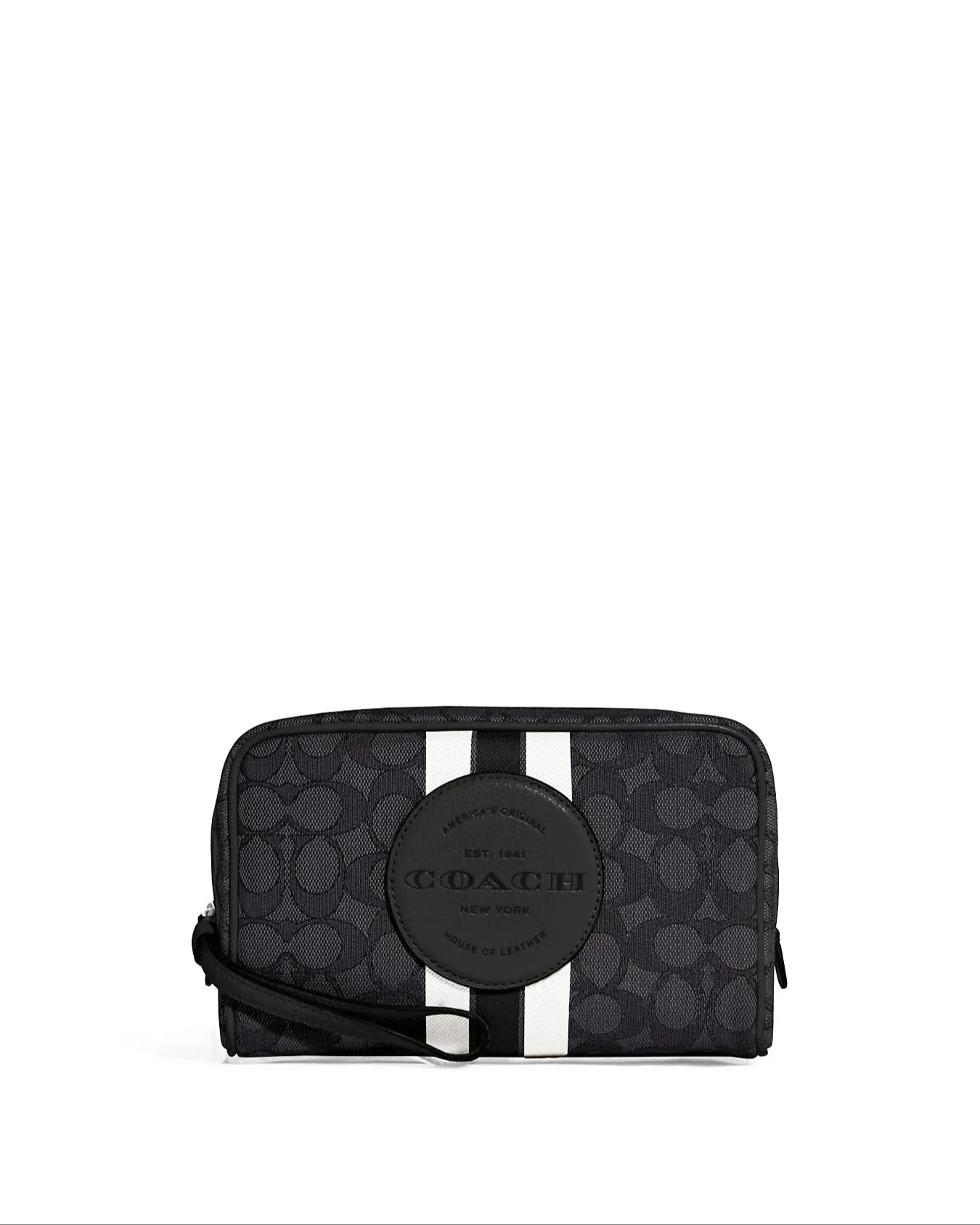 Coach Women's Black Smoke & Black Multi Dempsey Boxy Cosmetic Case 20 In Signature Jacquard With Stripe And Coach Patch