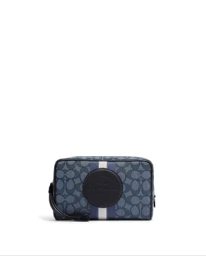 Coach Women's Denim & Midnight Navy Multi Dempsey Boxy Cosmetic Case 20 In Signature Jacquard With Stripe And Coach Patch