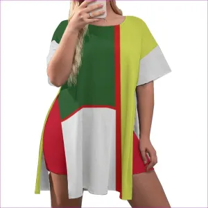 Color Block Astute Womens Drop-Shoulder T-Shirt with Side Split and Shorts Voluptuous ( )Plus Size