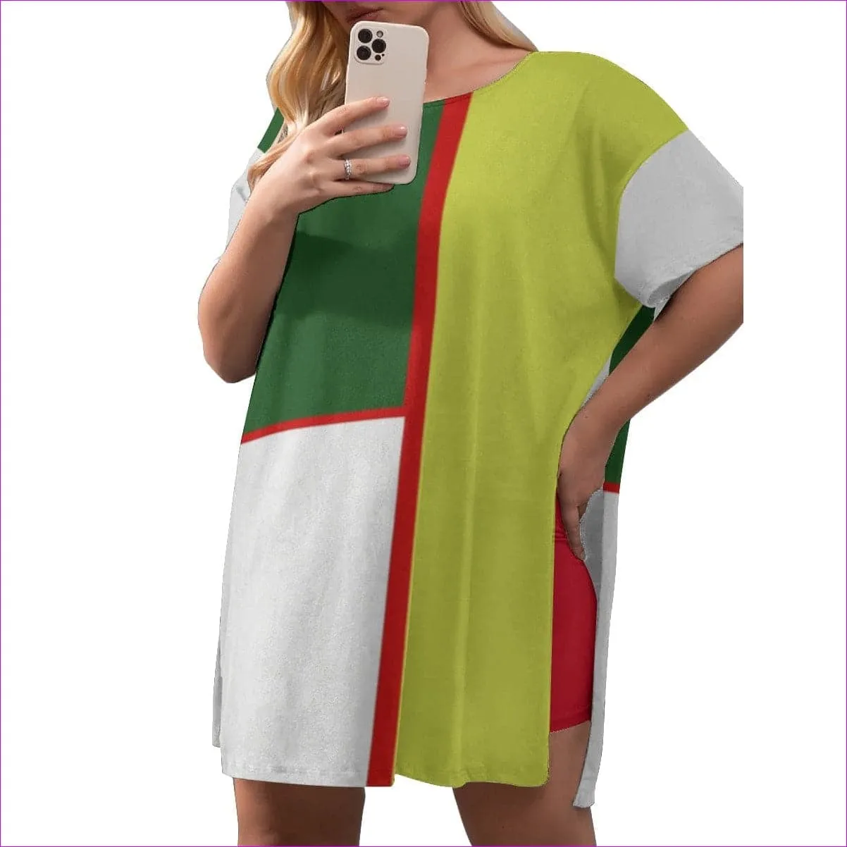 Color Block Astute Womens Drop-Shoulder T-Shirt with Side Split and Shorts Voluptuous ( )Plus Size