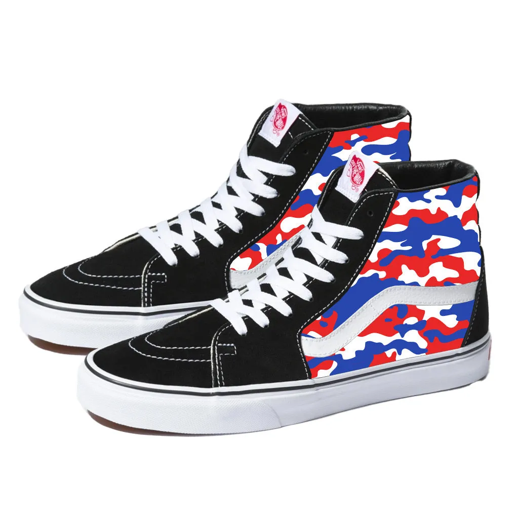 Colorful Classic OG Camo Red White Blue Camouflage Custom Sk8 Hi Vans - Custom Vans Shoes