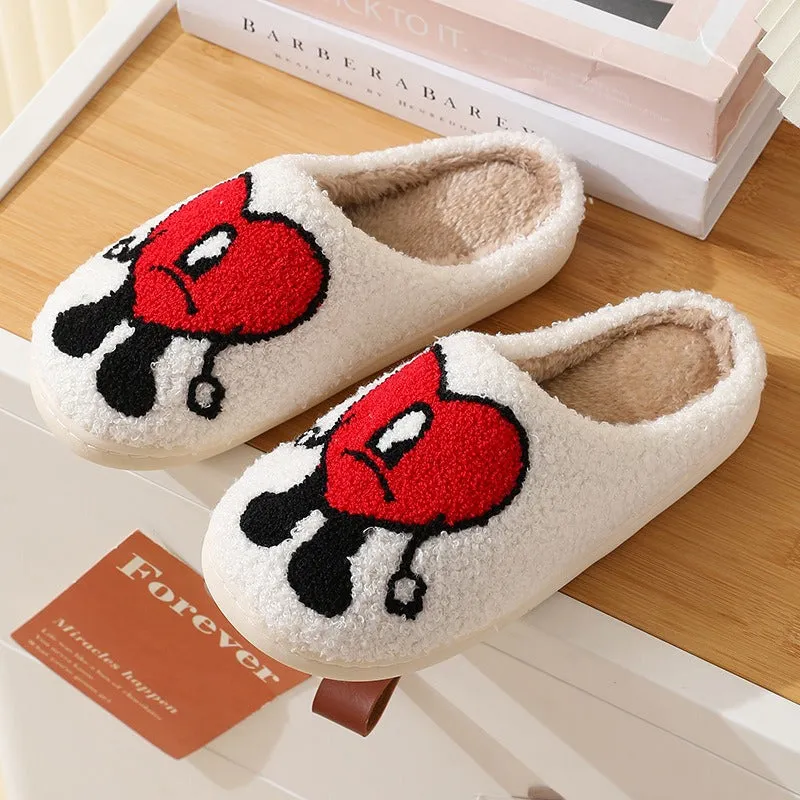 Cotton slippers for women in winter, thick soles for anti slip, bad at home, rabbit heart, Mr. Mao slippers for men, couple cartoon warmth