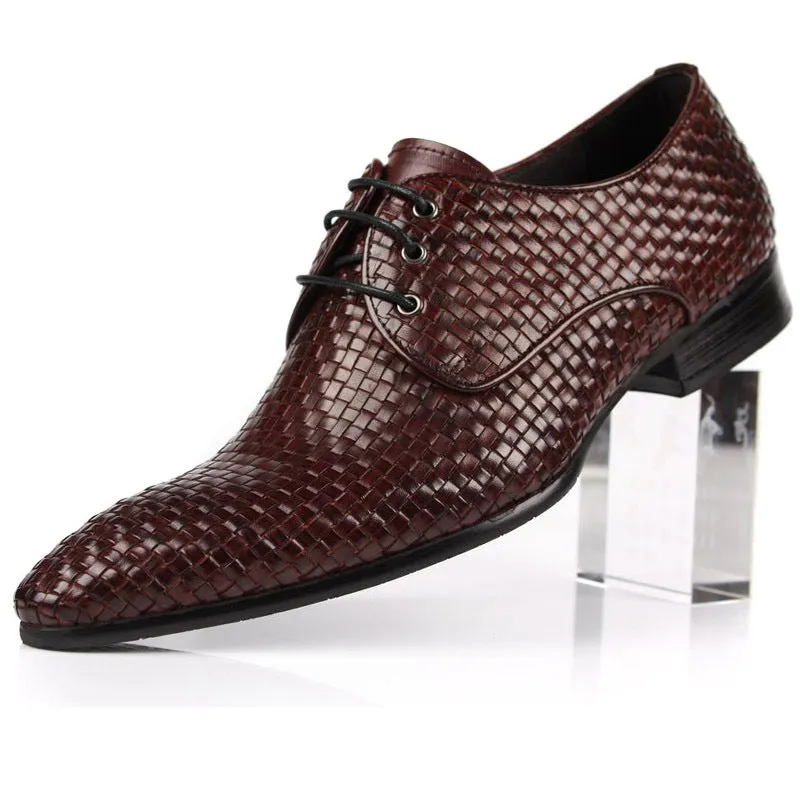 Cowhide Woven Breathable Business Formal Pointed Toe Shoes