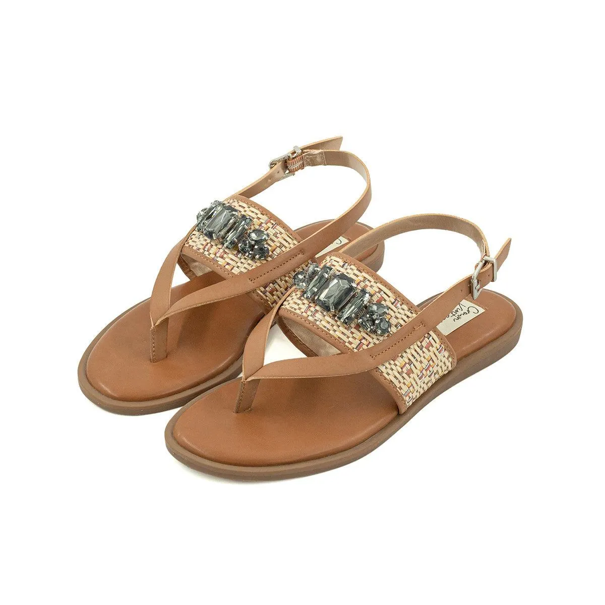 Crown Vintage Adeja Flat Sandals Leather Brown Colour For Women