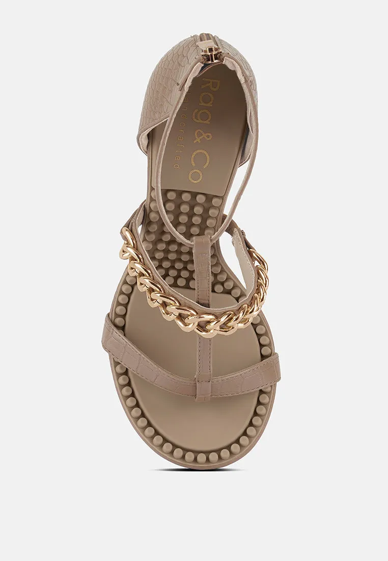 DAKOTA Metal Chain Embellishment Sandals in Latte