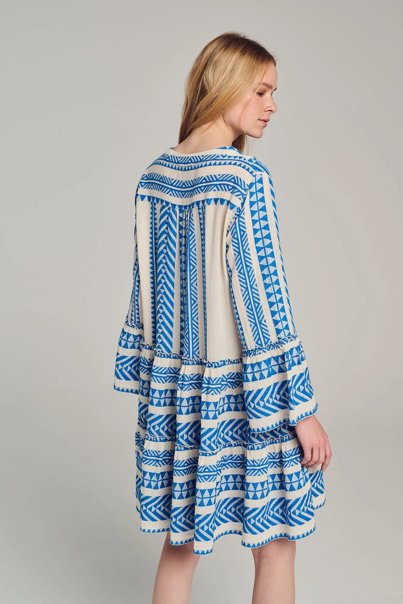 Devotion Twins Ella Dress Short  | Blue/Off White Cotton Dress | Clearance Final Sale