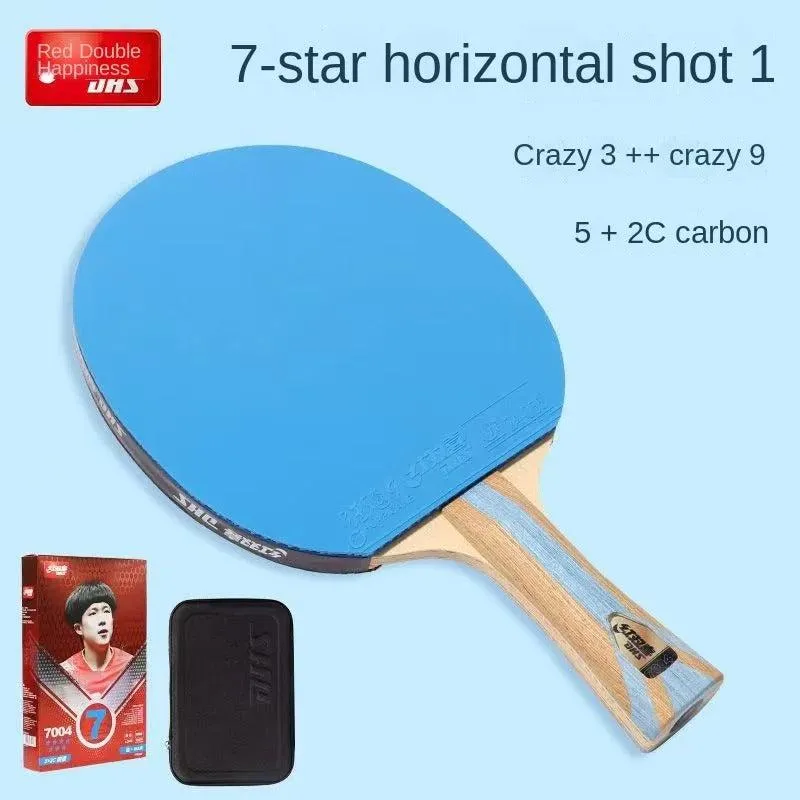 DHS 7 Star Colored Table Tennis Bat – 7 Ply Carbon Blade & Hurricane 9 & 3 Rubbers