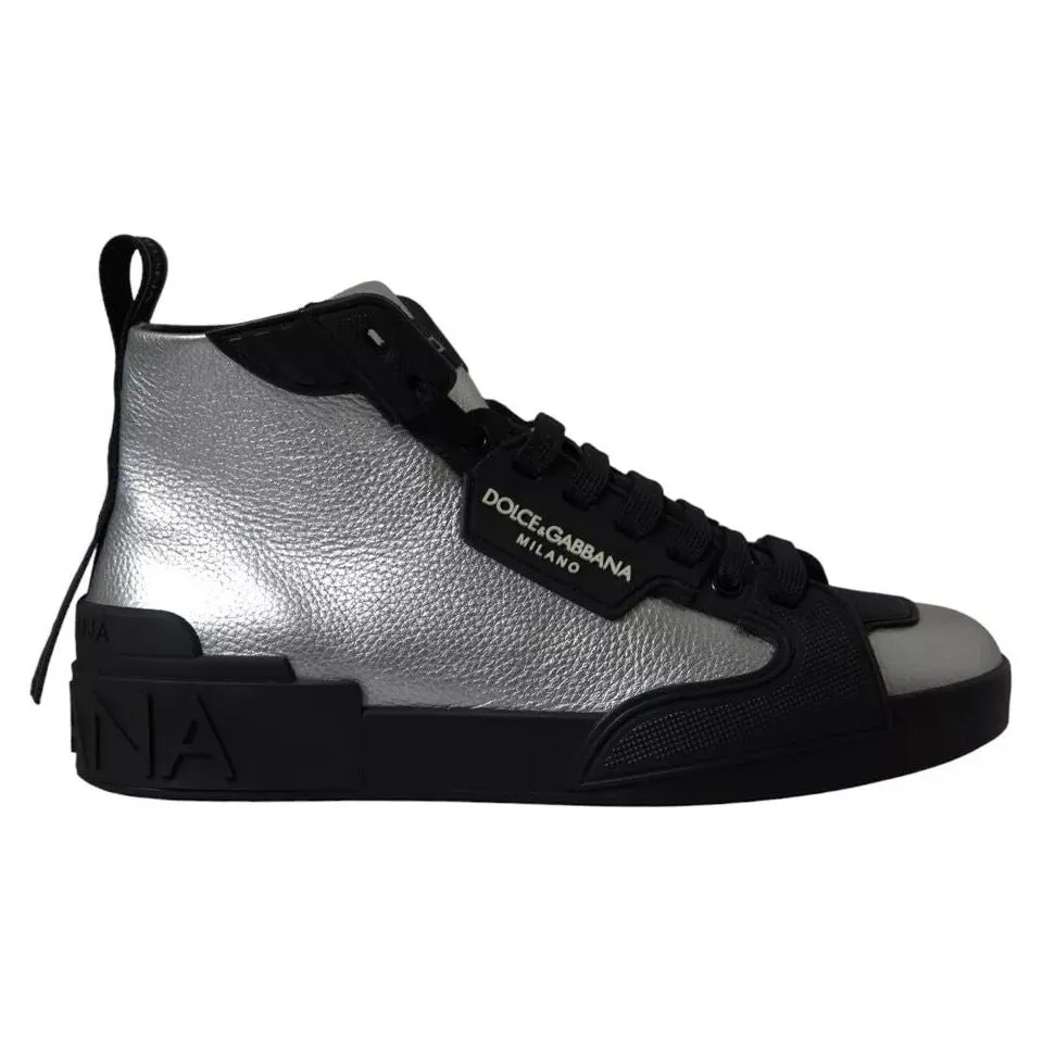 Dolce & Gabbana Black Silver Logo Mid Top Men Sneakers Shoes