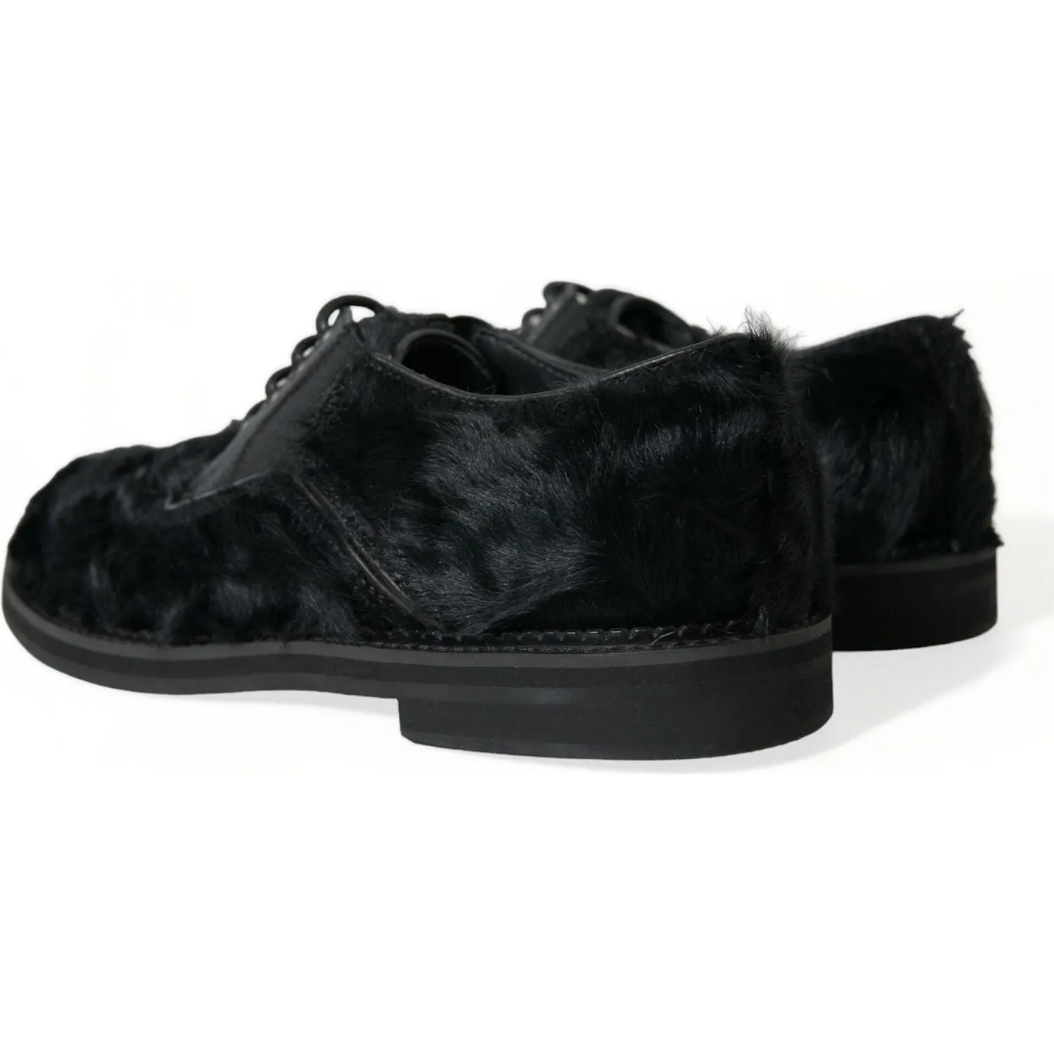 Dolce & Gabbana Elegant Black Fur Derby Dress Shoes for Men