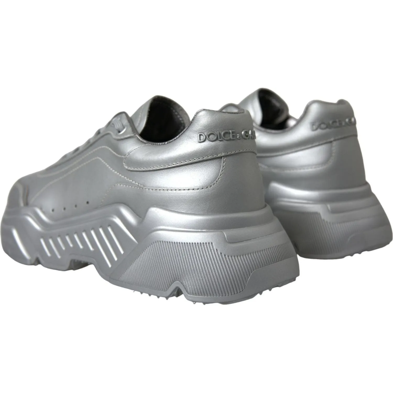 Dolce & Gabbana Elegant Silver Calfskin Leather Sneakers