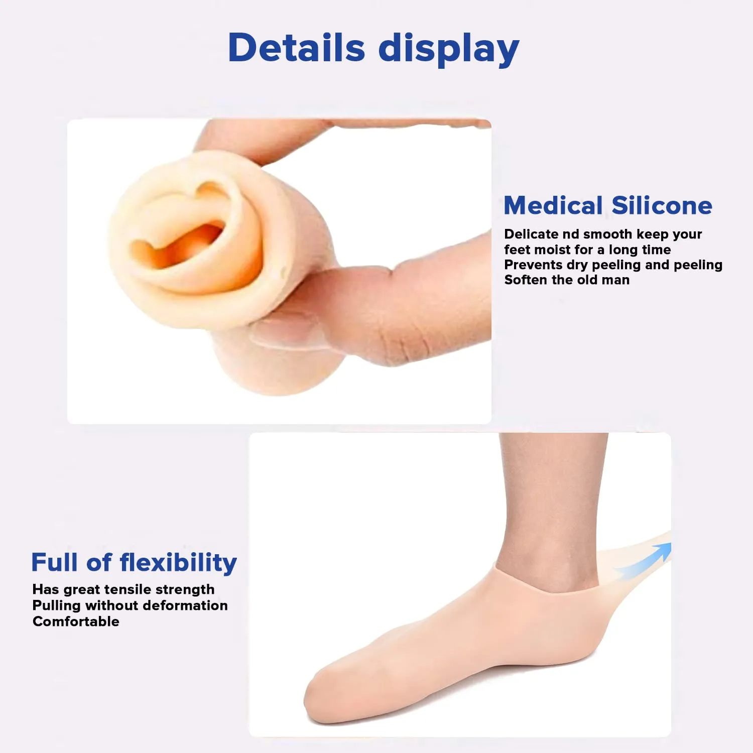 Dr Foot Silicone Moisturizing Heel Socks | For Dry, Cracked Heels, Rough Skin, Dead Skin, Calluses Remover | For Both Men & Women | Full Length, Large Size – 1 Pair