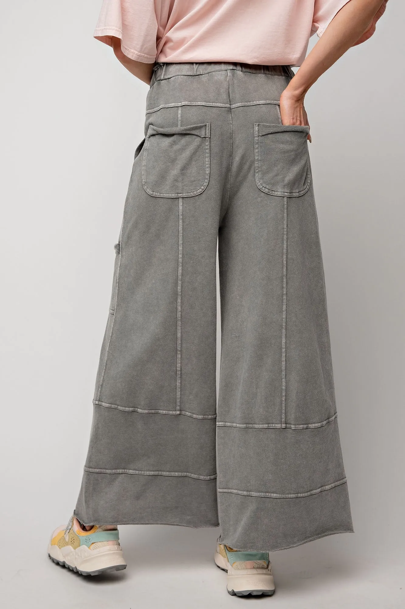 Easel Mineral Washed Terry Knit Pants in Ash ON ORDER