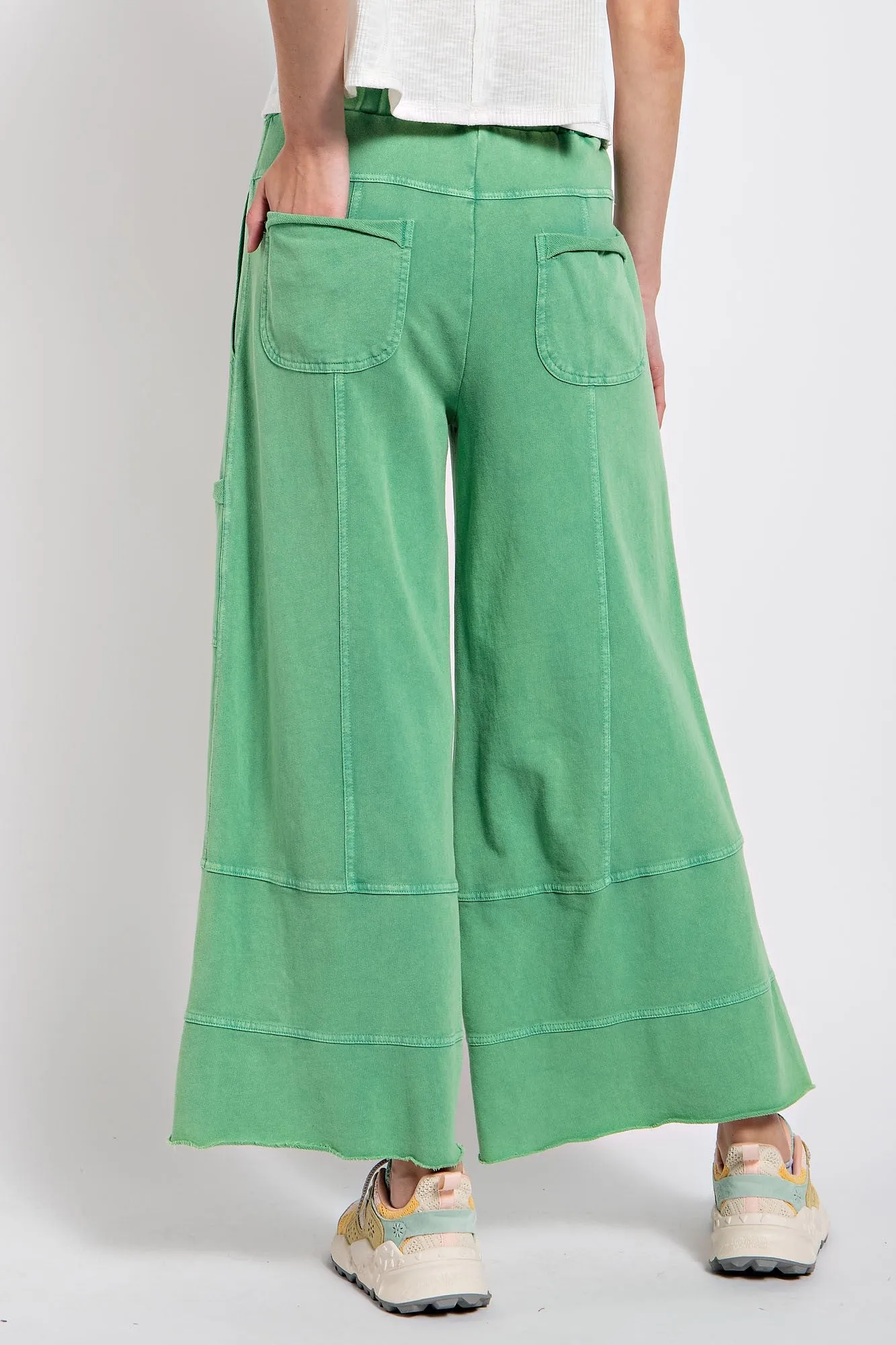 Easel Mineral Washed Terry Knit Pants in Evergreen ON ORDER