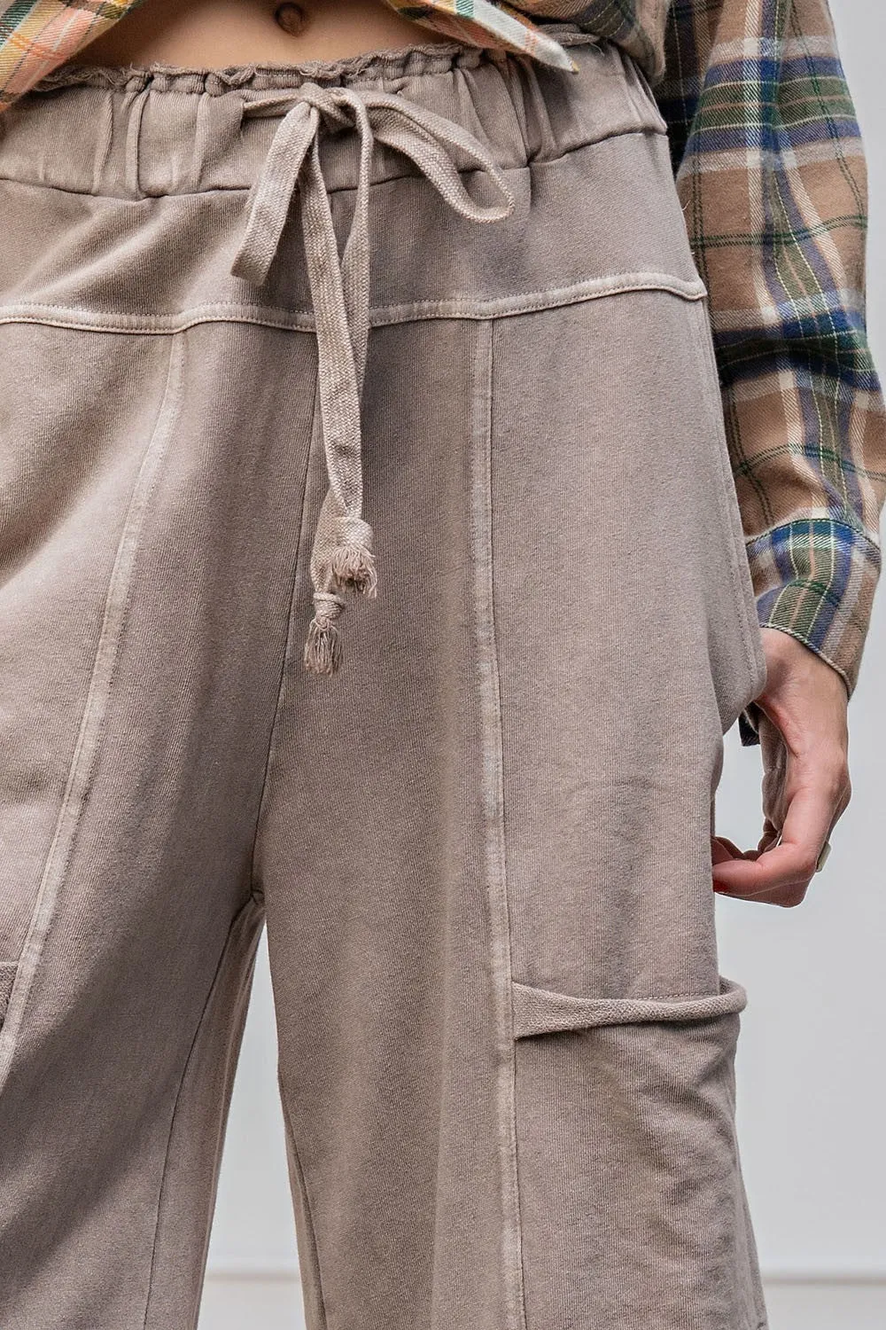 Easel Mineral Washed Terry Knit Pants in Mushroom ON ORDER