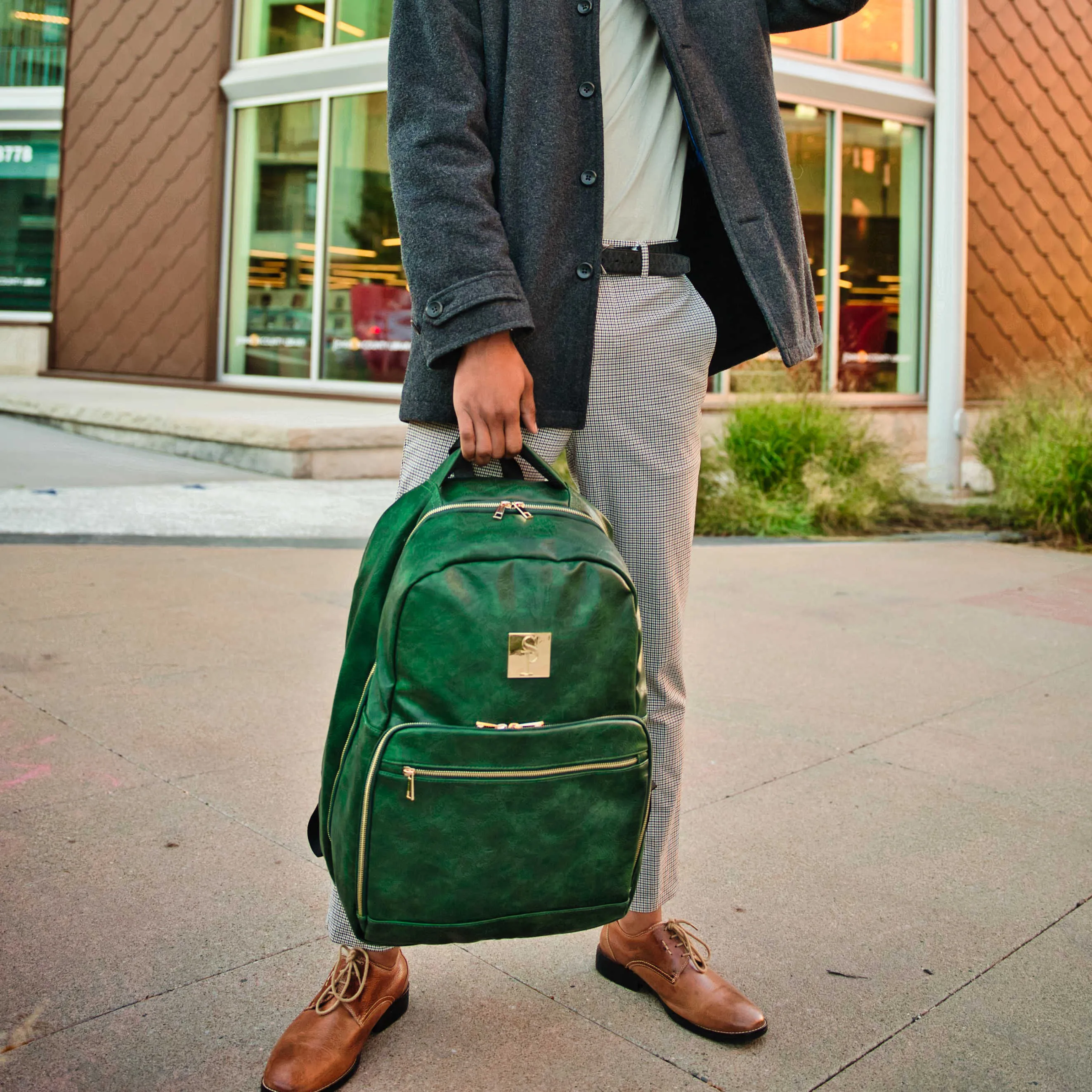 Emerald Green Tumbled Leather Commuter Bag (XL Design)