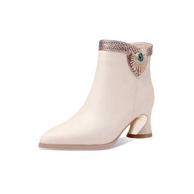 Exotic Chic Snakeskin Pointed Toe Zipper Ankle Boots