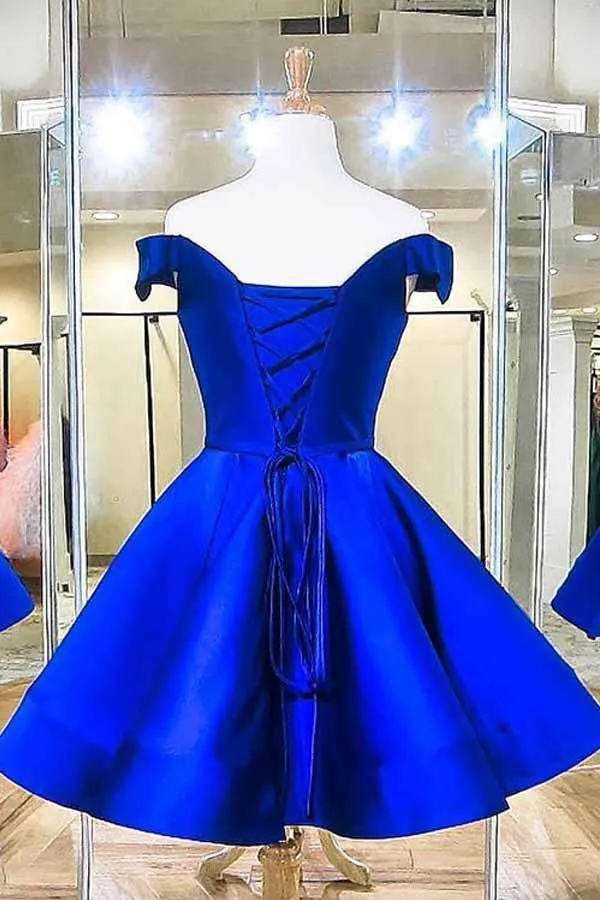 Fashion Off The Shoulder Royal Blue Satin Homecoming Dresses PD041