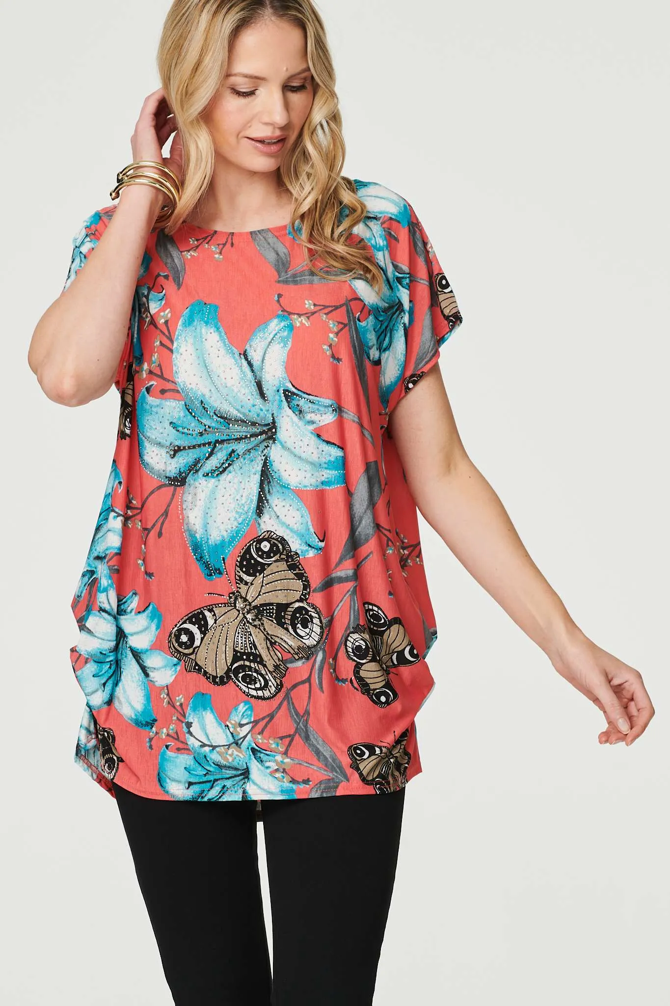 Floral Butterfly Print T-Shirt