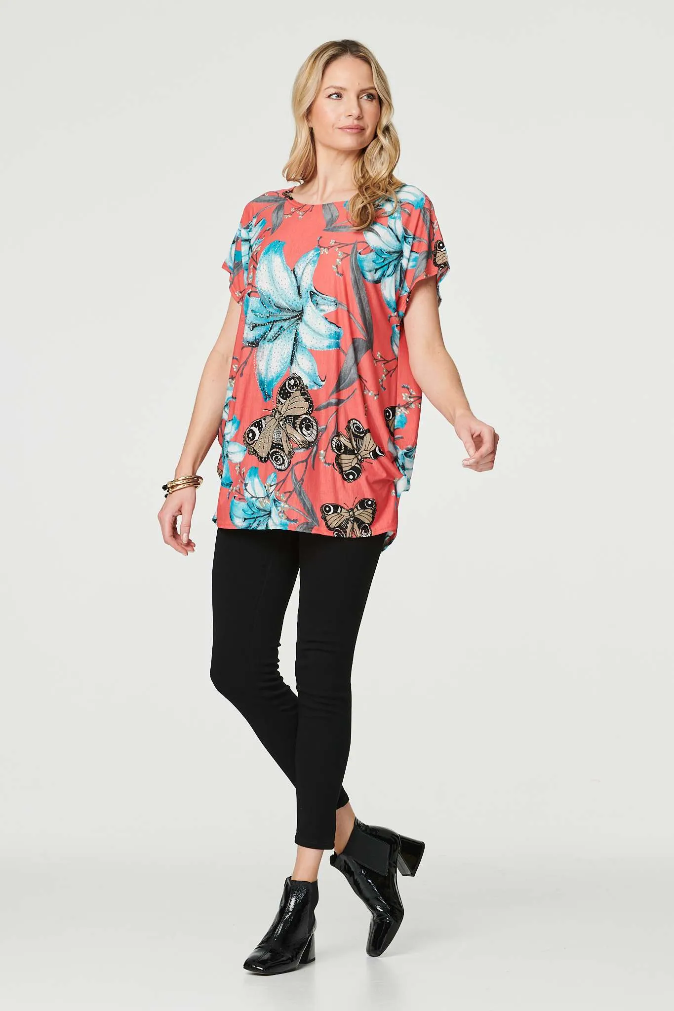 Floral Butterfly Print T-Shirt