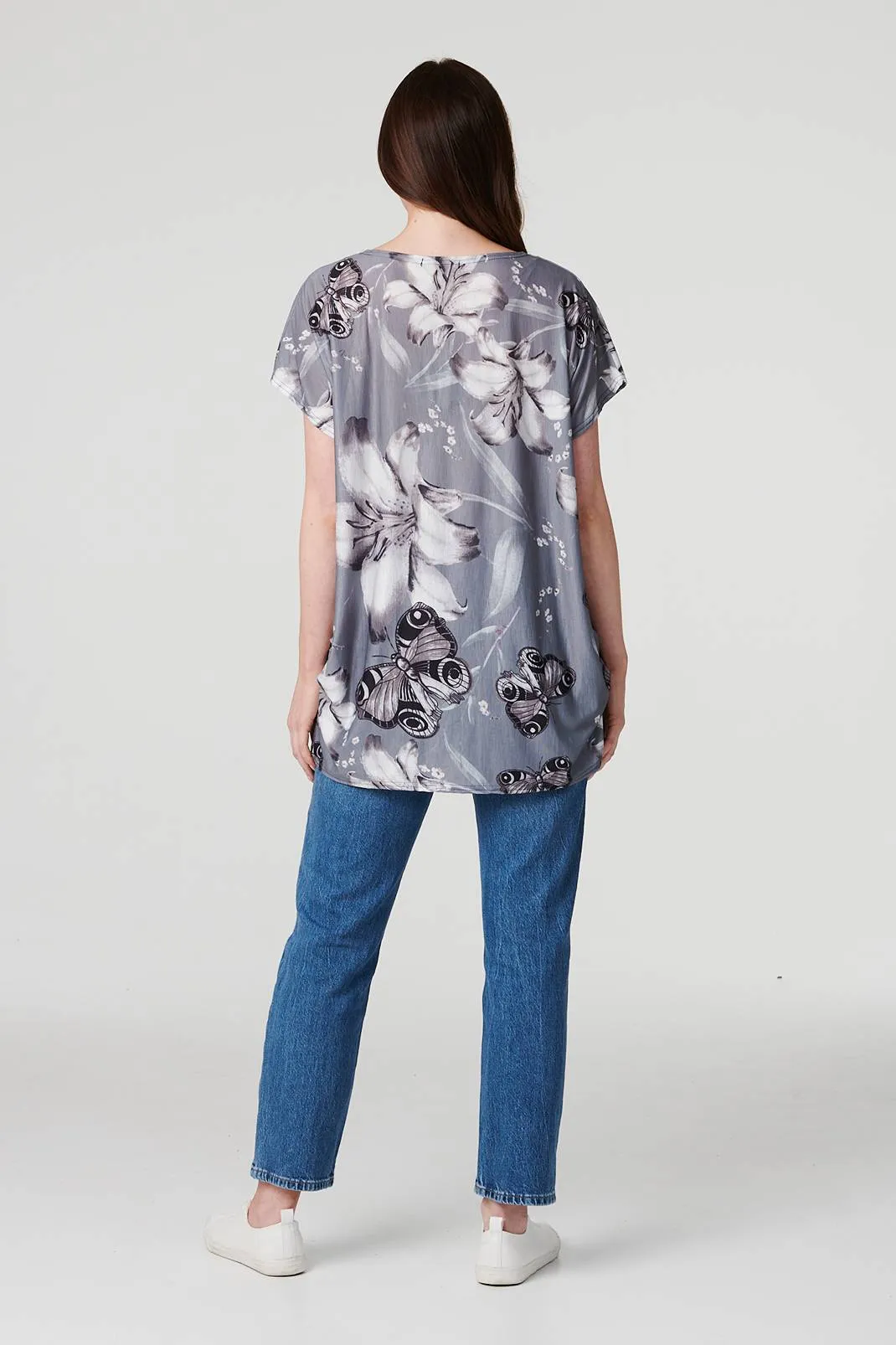 Floral Butterfly Print T-Shirt