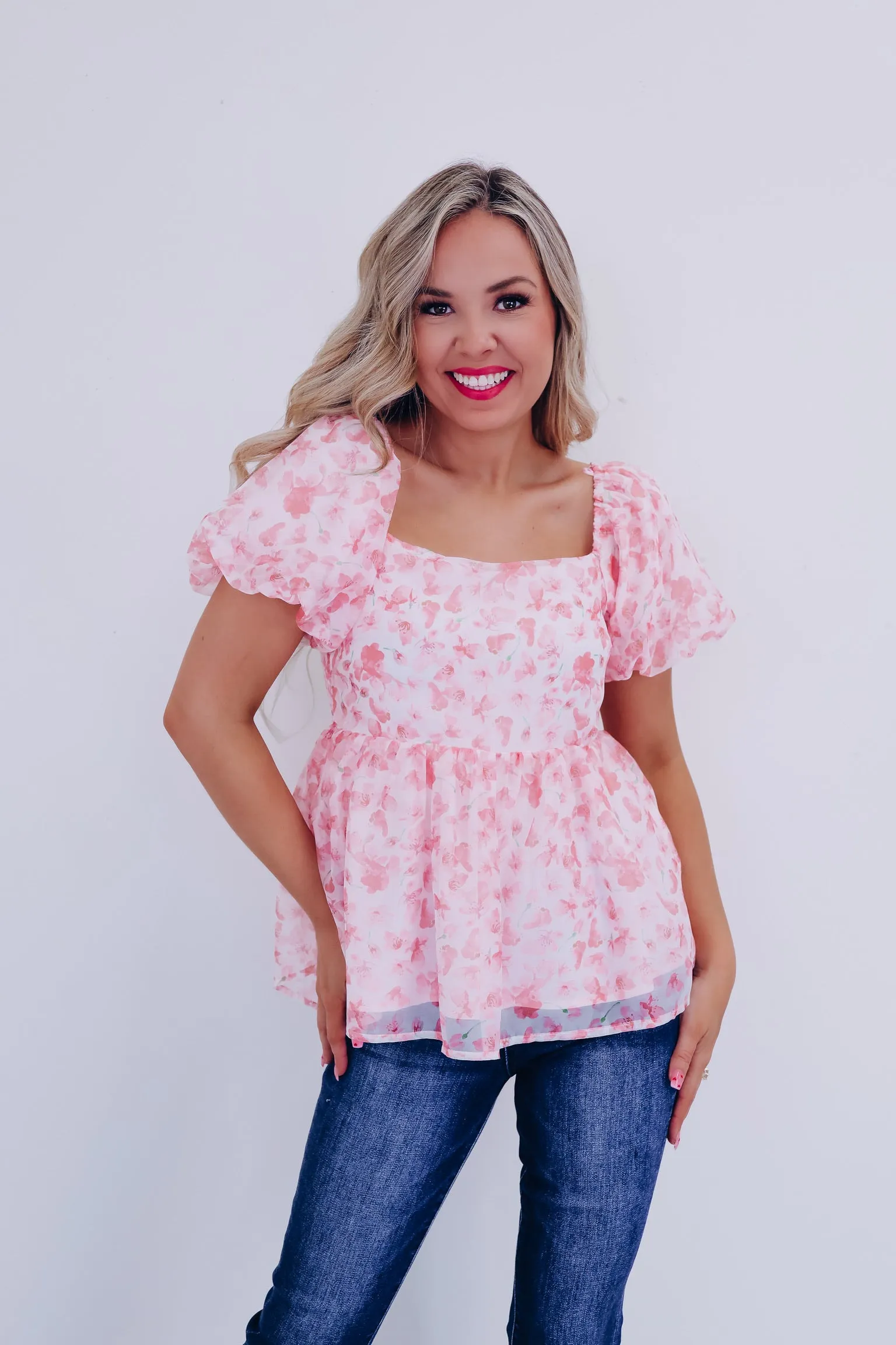 Flourishing Chiffon Baby Doll Top - Pink