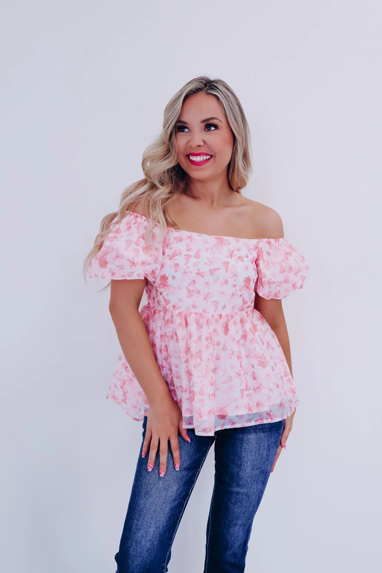 Flourishing Chiffon Baby Doll Top - Pink