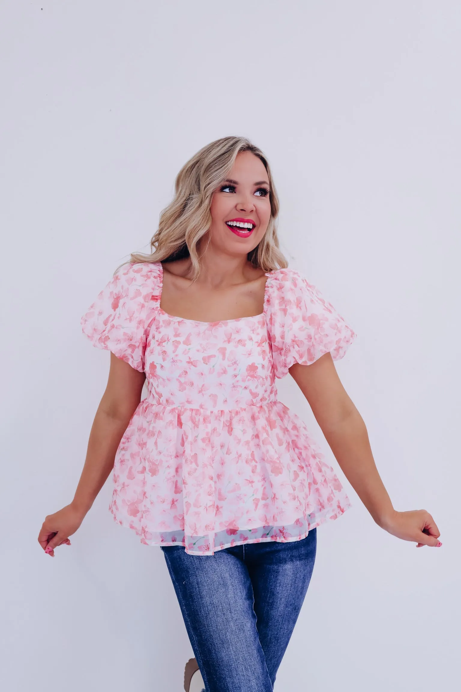 Flourishing Chiffon Baby Doll Top - Pink