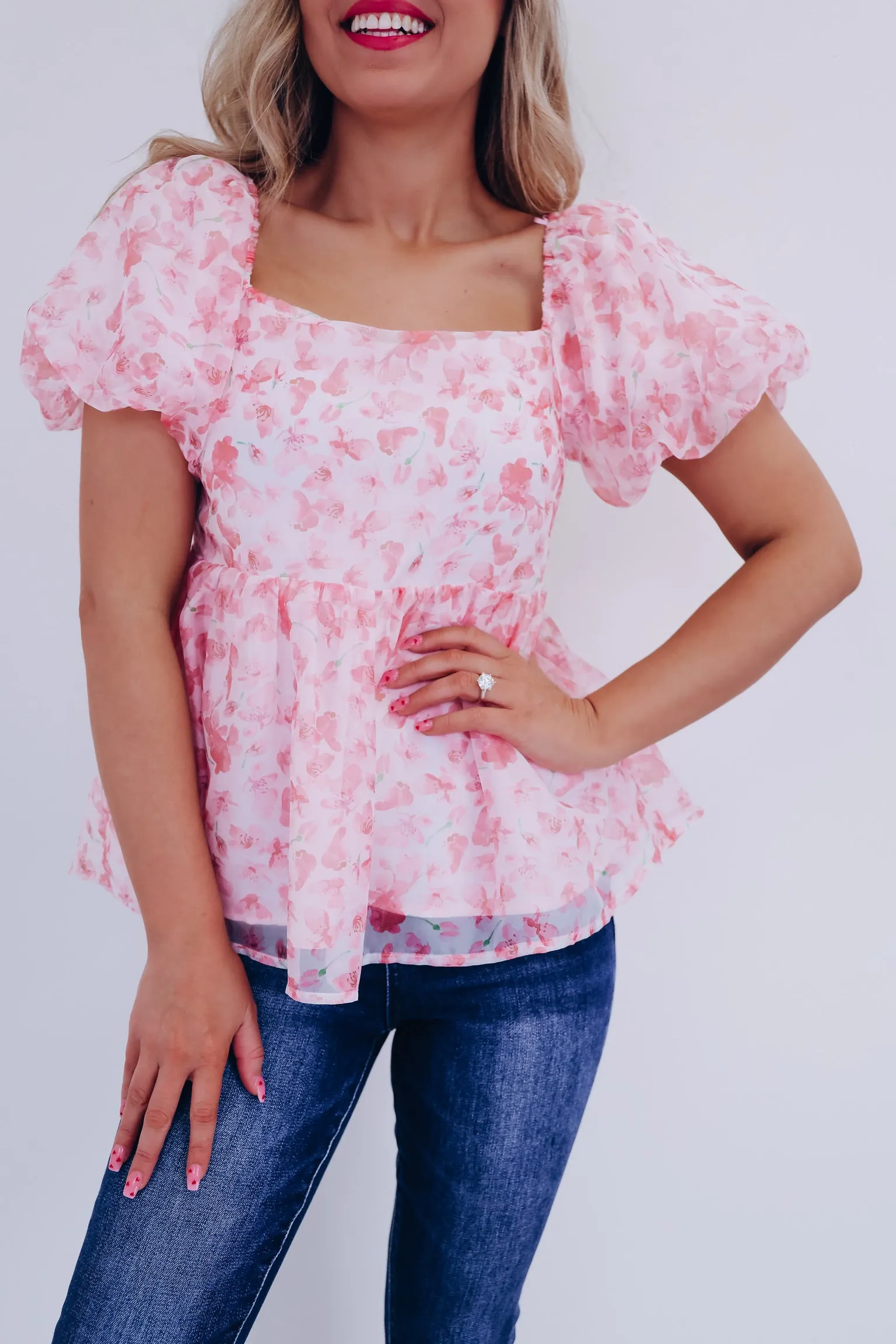 Flourishing Chiffon Baby Doll Top - Pink