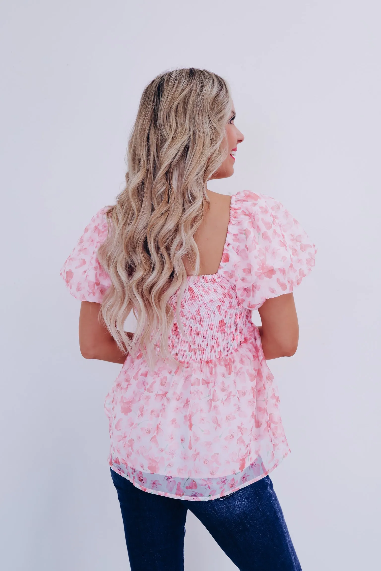 Flourishing Chiffon Baby Doll Top - Pink