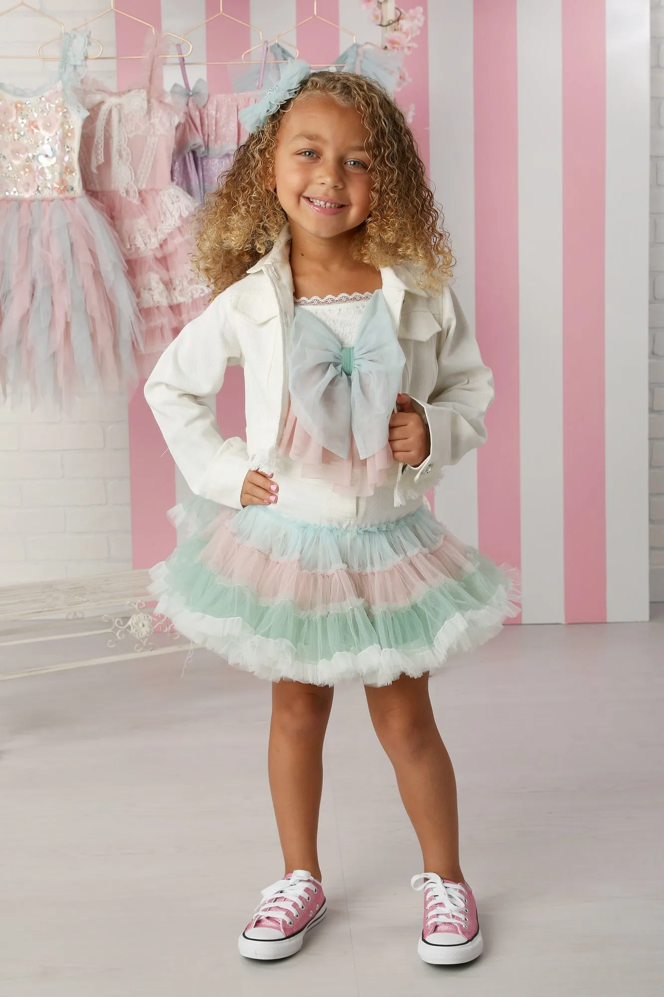 Girls Pastel Colors Ruffle Fifi Skirt Set Outfit, Sizes 12M-14